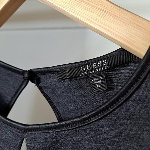 GUESS | Dark grey front key hole & black pleather trim draped style dress - Picture 12 of 15